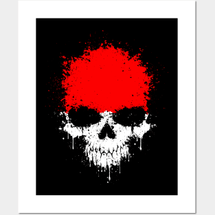 Chaotic Indonesian Flag Splatter Skull Posters and Art